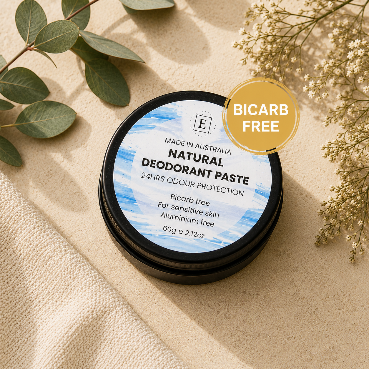 Natural Deodorant Paste for Sensitive Skin | Bicarb Free, 24H Odour Protection, Tea Tree