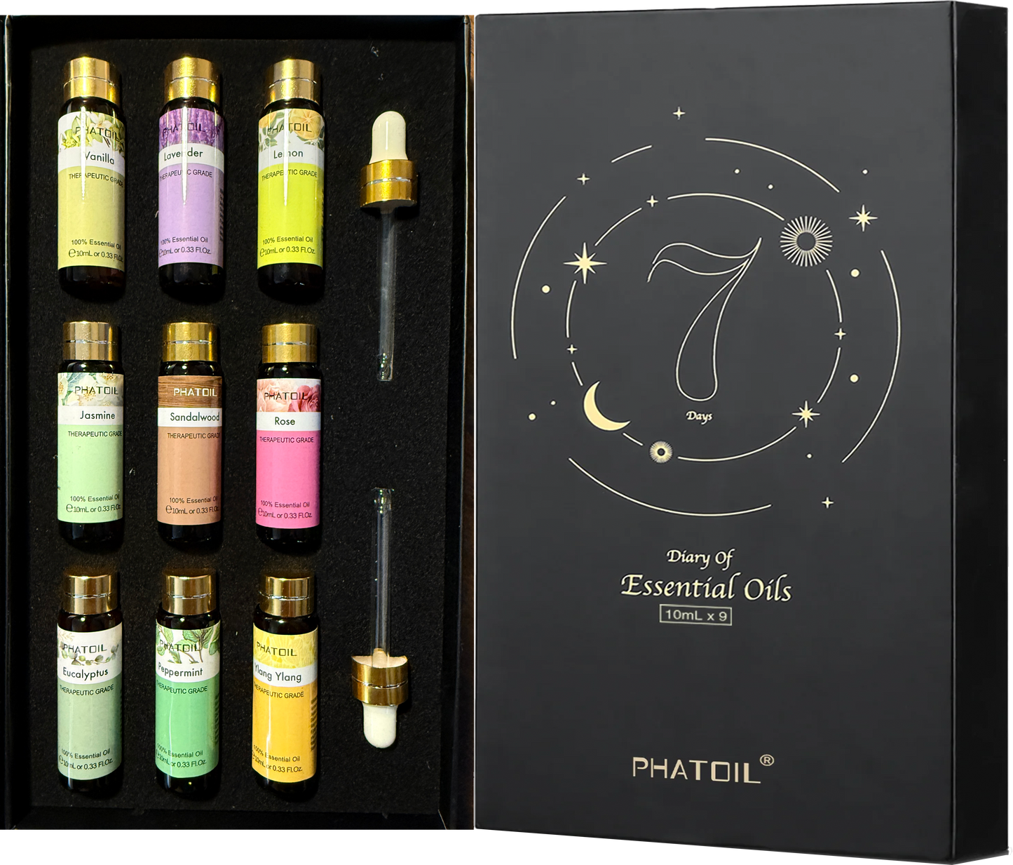 Top 9 Essential Oils Gift Set –  9 x 10ml Bottles + Droppers