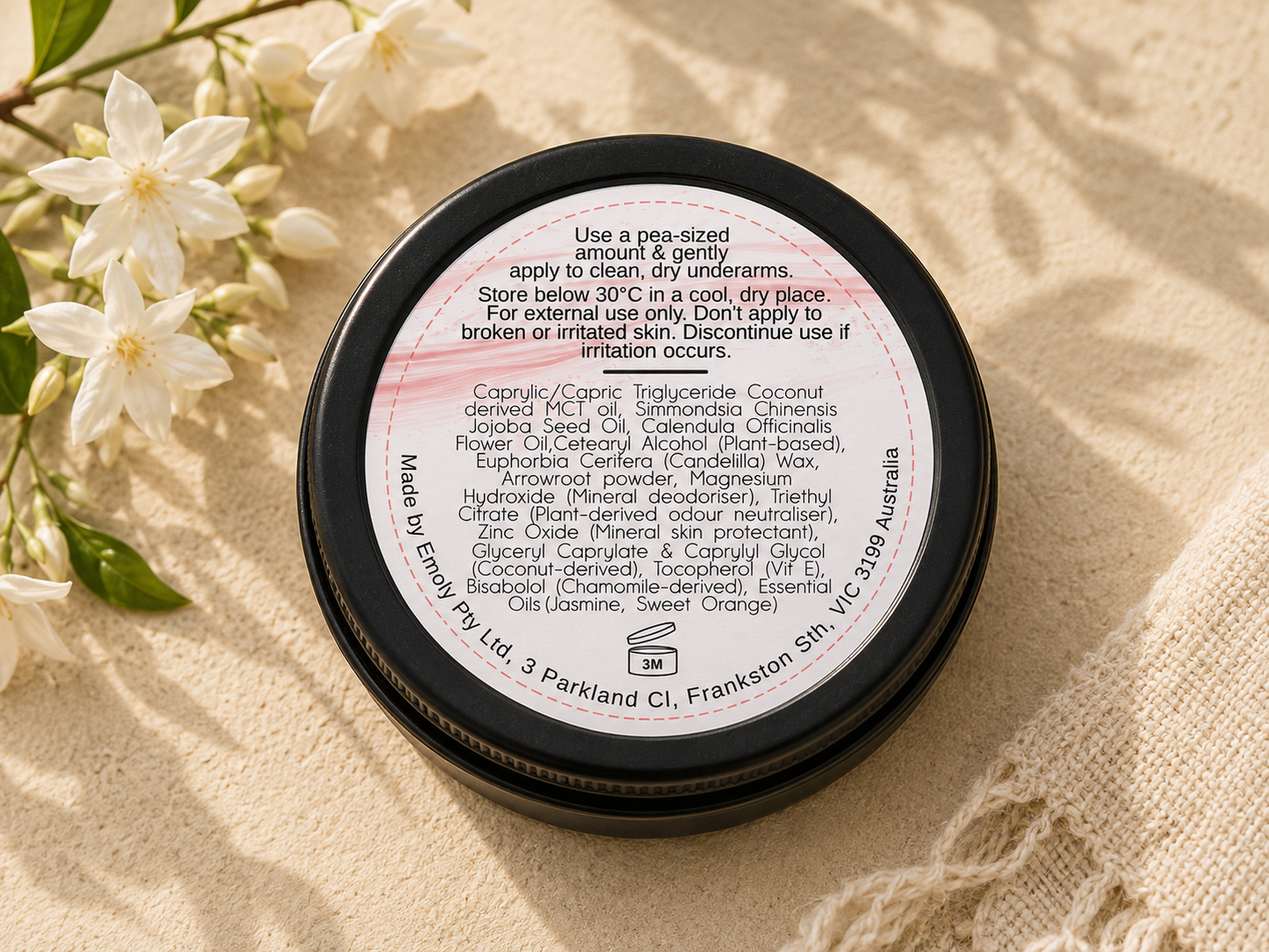 Natural Deodorant Paste for Sensitive Skin | Bicarb Free, 24H Odour Protection, Jasmine