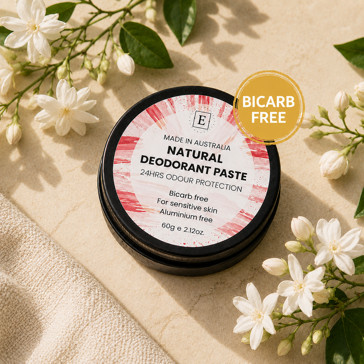 Natural Deodorant Paste for Sensitive Skin | Bicarb Free, 24H Odour Protection, Jasmine